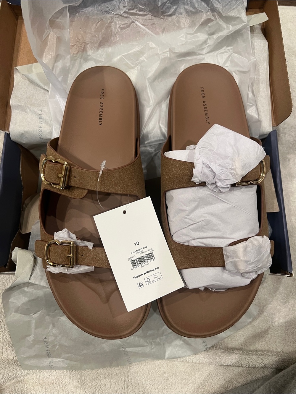 Free Assembly Women's Brown Adjustable Buckle Slide Sandals